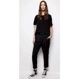 NEW! Nili Lotan 4 Slouchy Wool $575 Montana Dress Pants Pleated Cropped Black